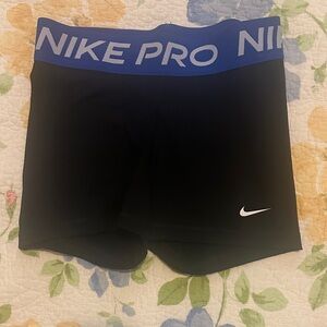 Nike Black Training Compression Shorts with Blue NIKE PRO Waistband Sz S